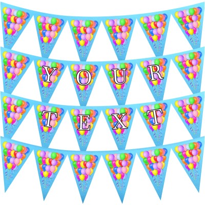 - 3 Metres with 24 Triangle Flags (20cm) with Balloons Design Sky Blue Mock Suede Polyester Fabric (Personalised with Text)