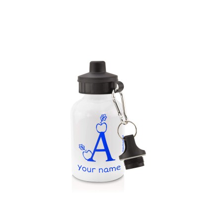 - White (400ml Mini) + Screw Cap with Alphabet Theme Royal Blue (Personalised with Text)