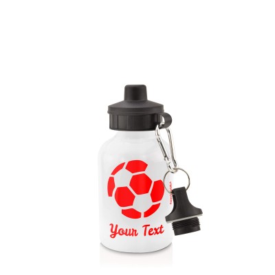 - White (400ml Mini) + Screw Cap (Football Icon) Red (Personalised with Text)