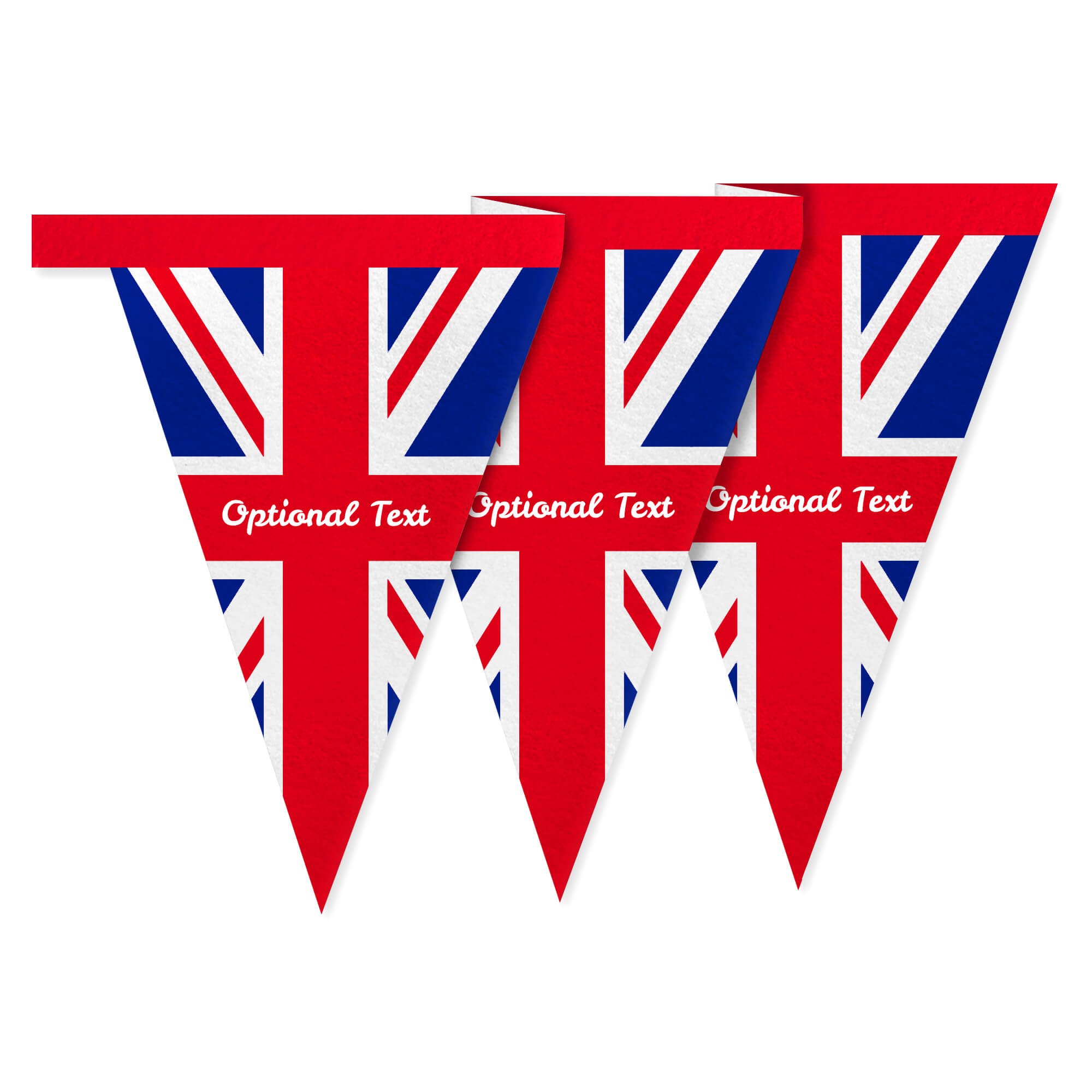 Personalised Union Jack Bunting - 1 Metre With 8 Flags (20cm) Red, White And Blue (Classic) Mock Suede Polyester Fabric