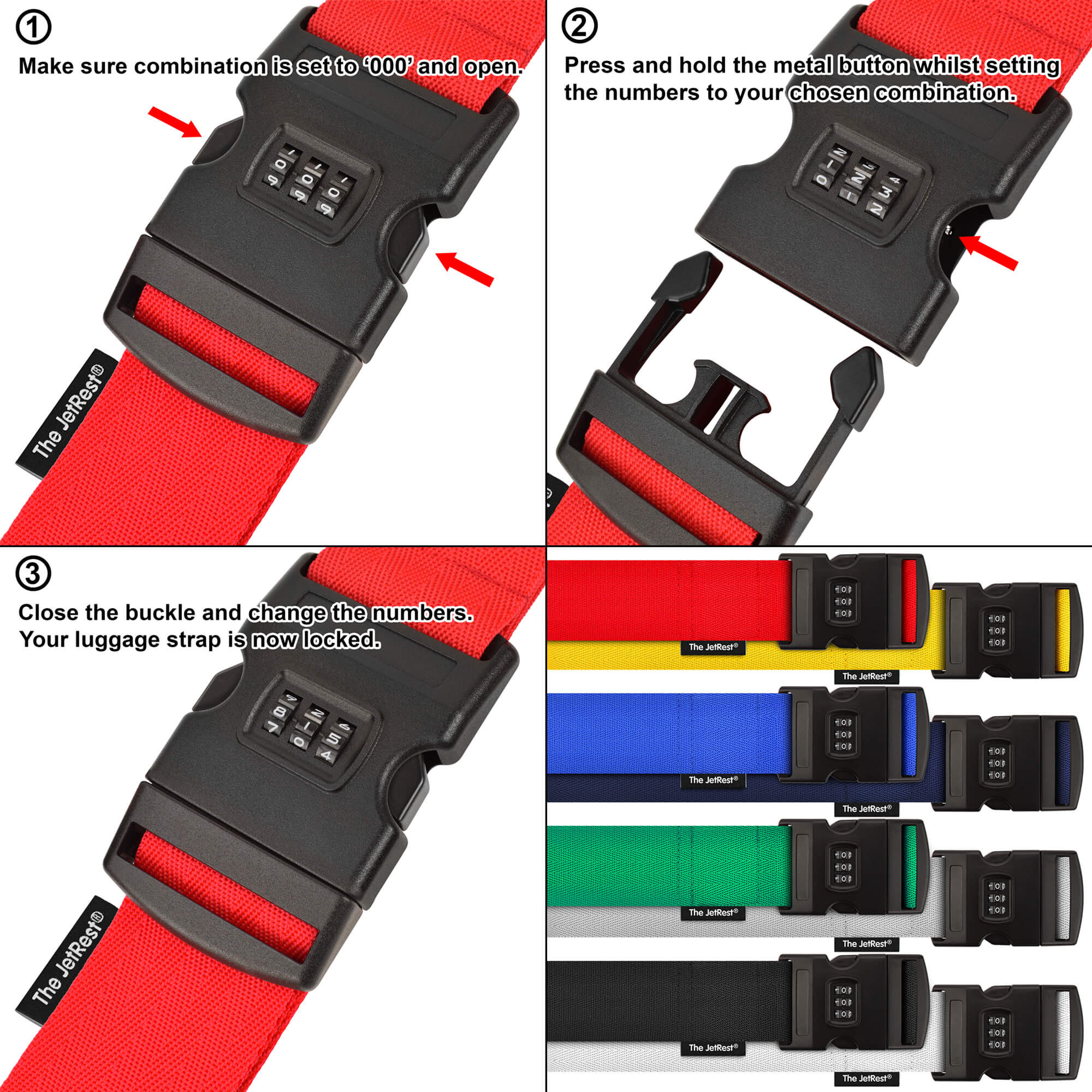 Luggage Strap with Combination Lock UK Made Suitcase Straps