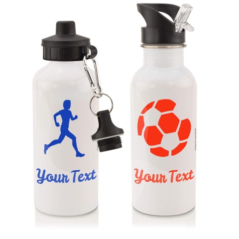 in White with Screw Cap (Running Icon) - Black (Personalised with Text)