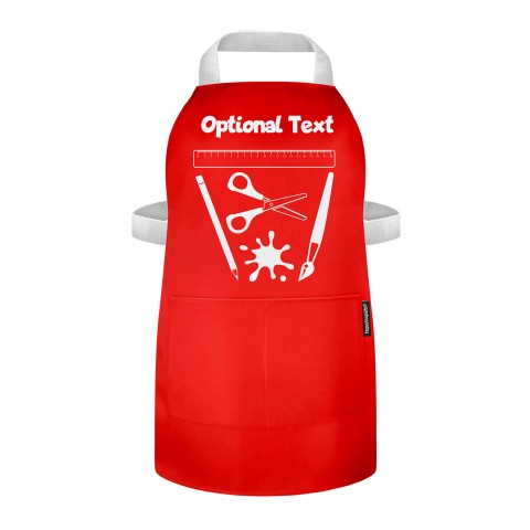 (55cm x 40cm) with Paint & Craft Icon - Red Water Resistant Polyester Fabric (Adjustable hook & loop fastening with safety break) (Personalised with Text) - 25mm x 500mm with Pocket for Photo Print
