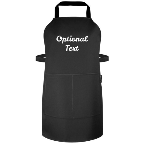 (70cm x 55cm) - Black Polycotton Fabric (Personalised with Text) - Standard 25mm x 750mm with Matching Fabric Pocket