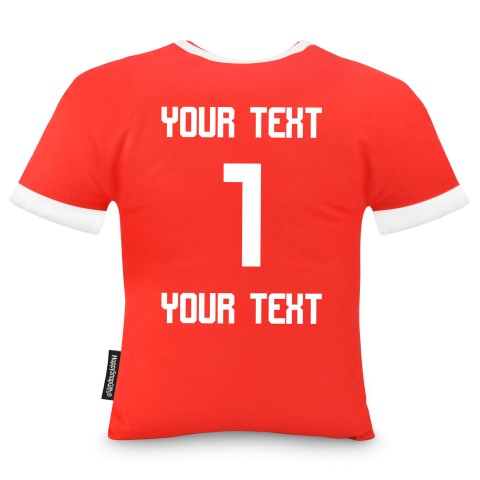 (Regular 35cm) (Football Icon) - Red Soft Velvet Polyester Fabric (Personalised with Text)