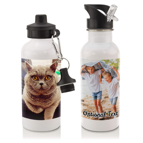 in White (400ml) with Screw Cap with 1 Wrapped Around Image (Personalised with Text)