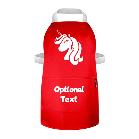 (55cm x 40cm) with Unicorn Print - Red Polycotton Fabric (Adjustable hook & loop fastening with safety break) (Personalised with Text) - 25mm x 500mm with Matching Fabric Pocket