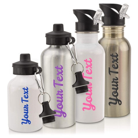 in White (600ml) with Screw Cap - Black (Personalised with Text) ( +1 Extra Identical Item Offer Pack)
