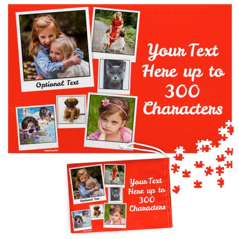300 Pieces (Polaroid Style Photo Print) - Red (Personalised with Text) & Matching Drawstring Gift Bag