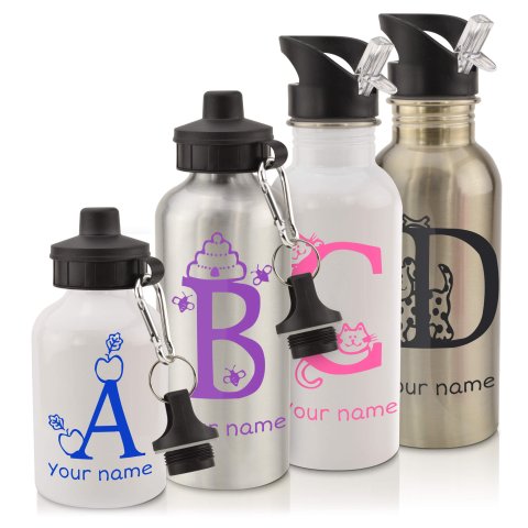 in White (400ml) with Screw Cap with Alphabet Theme - Royal Blue (Personalised with Text) ( +1 Extra Identical Item Offer Pack)