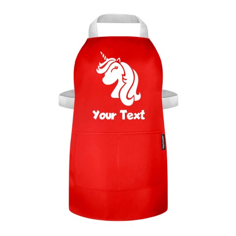 (55cm x 40cm) with Unicorn Icon - Red Polycotton Fabric (Adjustable hook & loop fastening with safety break) (Personalised with Text) - 25mm x 500mm with Matching Fabric Pocket