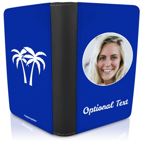 (UK Standard 21cm) (Palm Trees Icon) Royal Blue (Optional Personalised Gift Text)