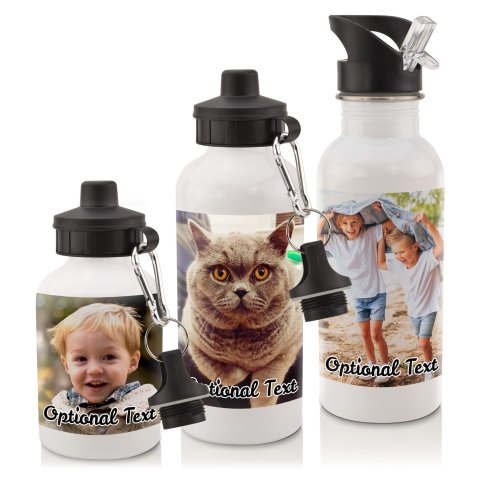 in White (600ml) with Screw Cap with 1 Wrapped Around Image (Personalised with Text) ( +1 Extra Identical Item Offer Pack)