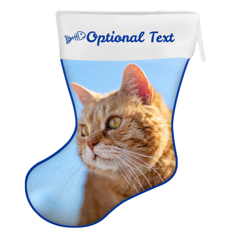 (25cm) Cat Paws & Fish Theme Royal Blue Soft Velvet Polyester Fabric (Optional Personalised Gift Text)