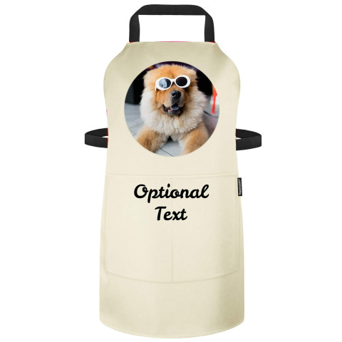 (70cm x 55cm) - Black Polycotton Fabric (Circular Chest Photo) (Optional Personalised Gift Text) - Standard 25mm x 750mm with Matching Fabric Pocket