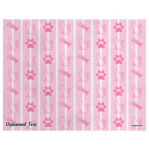 (55cm x 40cm) Cat Paws & Fish Theme Pink Soft Velvet Polyester Fabric Personalised Text