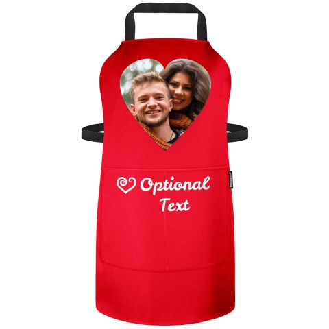 (70cm x 55cm) - Red Polycotton Fabric (Heart Chest Photo) (Optional Personalised Gift Text) - Standard 25mm x 750mm with Matching Fabric Pocket