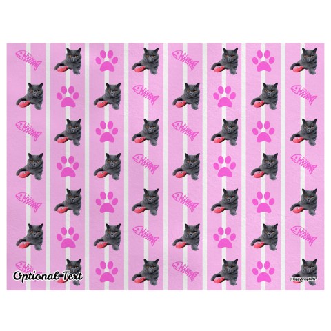 (55cm x 40cm) with Cat Theme Pink Soft Velvet Polyester Fabric (Optional Personalised Gift Text)