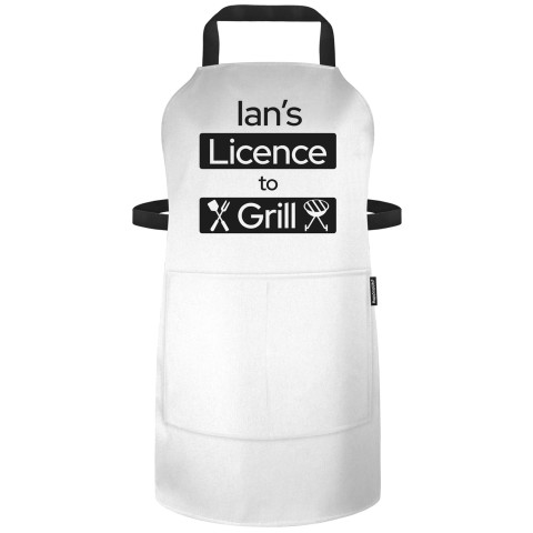 (70cm x 55cm) with License to Grill Icon - Navy Blue Polycotton Fabric (Personalised with Name)