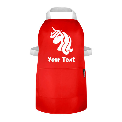 (55cm x 40cm) with Unicorn Icon - Red Polycotton Fabric (Adjustable hook & loop fastening with safety break) (Personalised with Name) - 25mm x 500mm with Matching Fabric Pocket