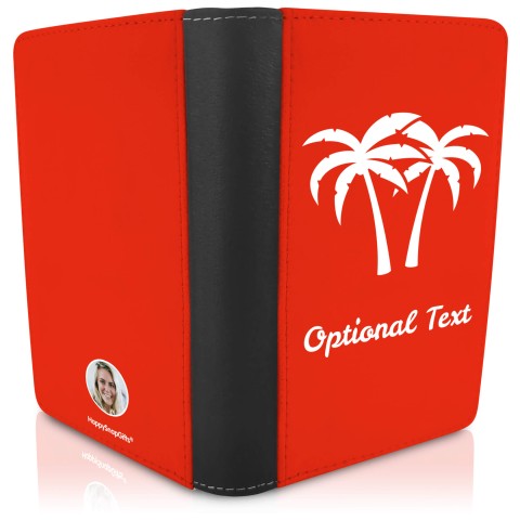 (UK Standard 21cm) (Palm Trees Icon) Red (Optional Personalised Gift Text)