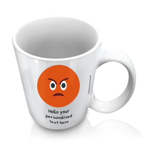 (10oz White) - Angry Face (Personalised with Text)