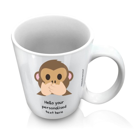 (10oz White) - Speak no Evil Monkey (Personalised with Text)