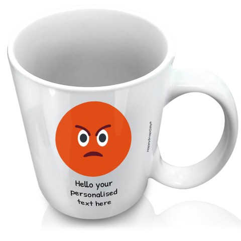 (XL 15oz White) - Angry Face (Personalised with Text)