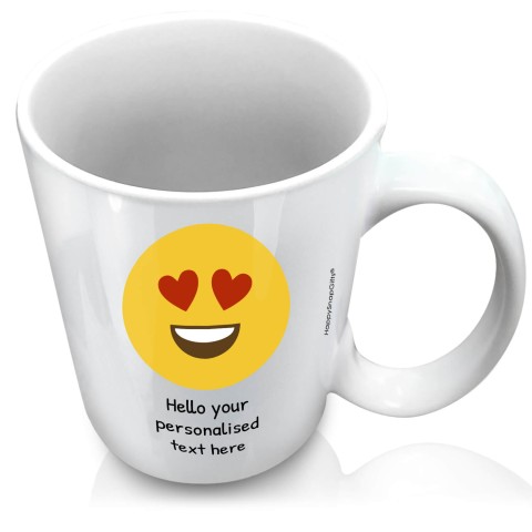 (XL 15oz White) - Love Heart Eyes (Personalised with Text)