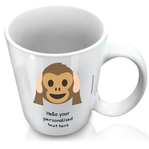 (XL 15oz White) - Hear no Evil Monkey (Personalised with Text)