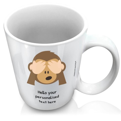 (XL 15oz White) - See no Evil Monkey (Personalised with Text)