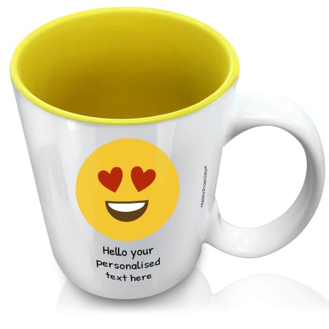 (XL 15oz Yellow) - Love Heart Eyes (Personalised with Text)