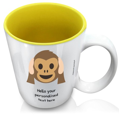 (XL 15oz Yellow) - Hear no Evil Monkey (Personalised with Text)