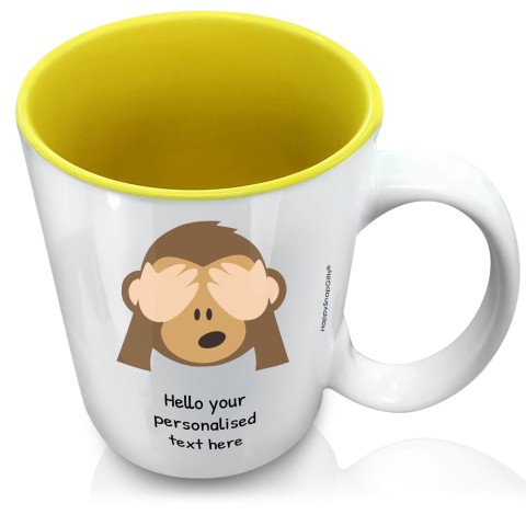 (XL 15oz Yellow) - See no Evil Monkey (Personalised with Text)