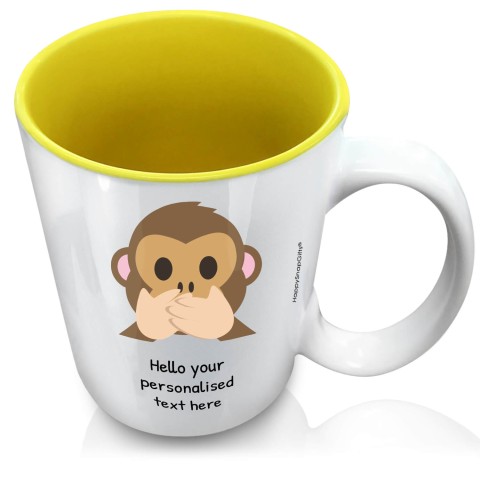 (XL 15oz Yellow) - Speak no Evil Monkey (Personalised with Text)