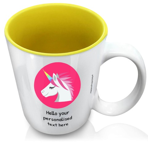(XL 15oz Yellow) - Unicorn (Personalised with Text)