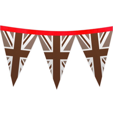 - 1 Metre with 8 Flags (20cm) with Brown Union Jack Design Mock Suede Polyester Fabric (Optional Personalised Gift Text)