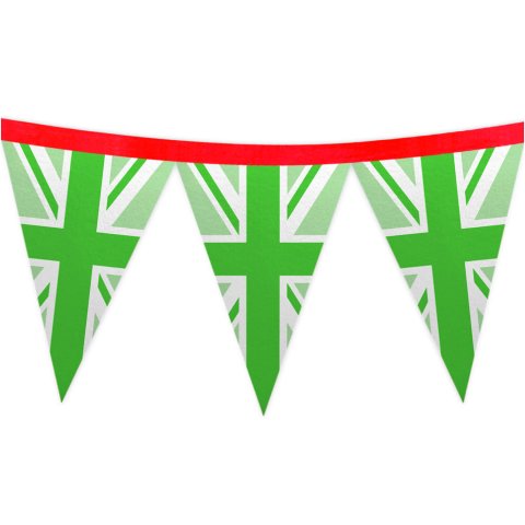 - 1 Metre with 8 Flags (20cm) with Green Union Jack Design Mock Suede Polyester Fabric (Optional Personalised Gift Text)