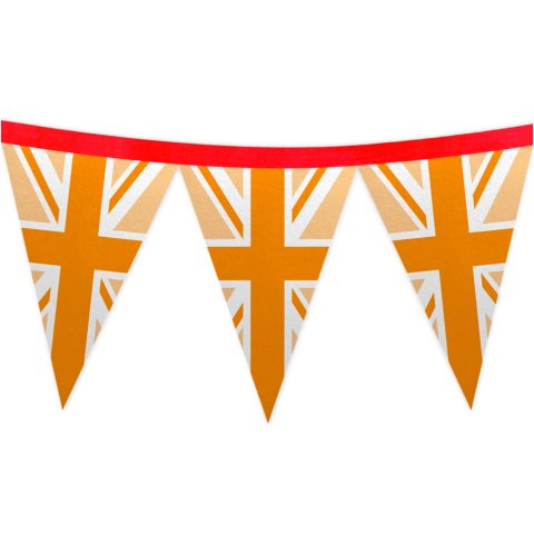 - 1 Metre with 8 Flags (20cm) with Orange Union Jack Design Mock Suede Polyester Fabric (Optional Personalised Gift Text)
