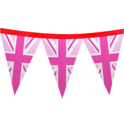 - 1 Metre with 8 Flags (20cm) with Pink Union Jack Design Mock Suede Polyester Fabric (Optional Personalised Gift Text)