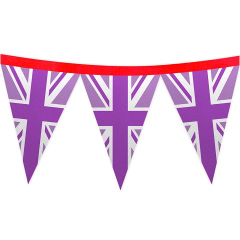 - 1 Metre with 8 Flags (20cm) with Purple Union Jack design Mock Suede Polyester Fabric (Optional Personalised Gift Text)