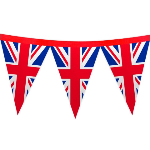 - 1 Metre with 8 Flags (20cm) with Red, White and Blue Union Jack Design Mock Suede Polyester Fabric (Optional Personalised Gift Text)