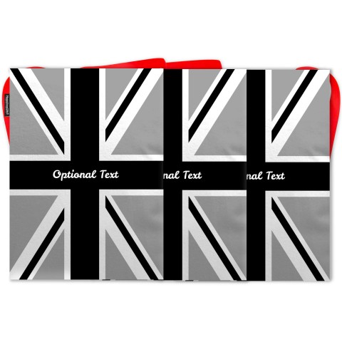 - 5 Metres with 12 Rectangle Flags (28cm) with Black and White Union Jack Design Mock Suede Polyester Fabric (Optional Personalised Gift Text)