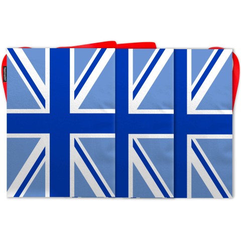 - 5 Metres with 12 Rectangle Flags (28cm) with Blue Union Jack Design Mock Suede Polyester Fabric (Optional Personalised Gift Text)