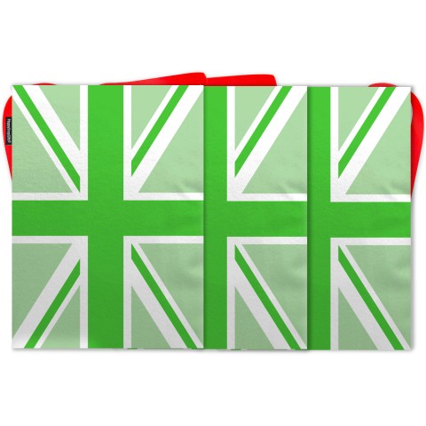 - 5 Metres with 12 Rectangle Flags (28cm) with Green Union Jack Design Mock Suede Polyester Fabric (Optional Personalised Gift Text)