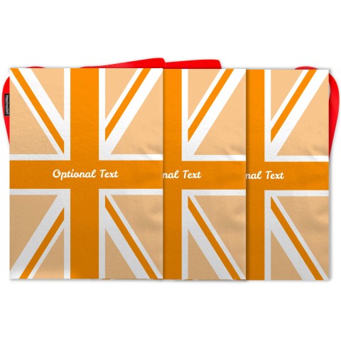 - 5 Metres with 12 Rectangle Flags (28cm) with Orange Union Jack Design Mock Suede Polyester Fabric