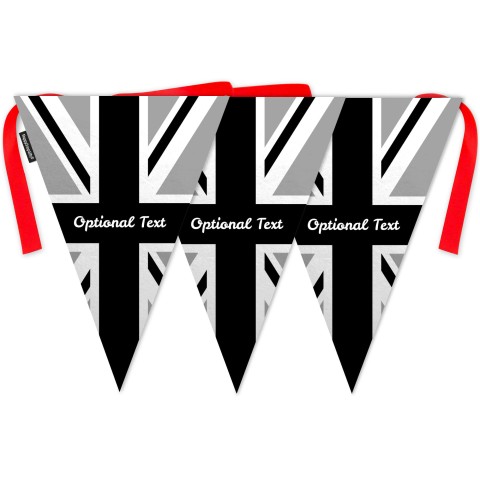 - 5 Metres with 12 Triangle Flags (28cm) with Black and White Union Jack Design Mock Suede Polyester Fabric