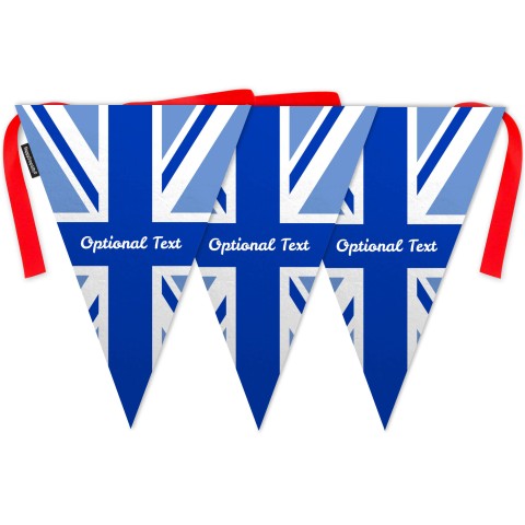 - 5 Metres with 12 Triangle Flags (28cm) with Blue Union Jack Design Mock Suede Polyester Fabric
