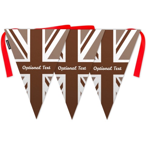 - 5 Metres with 12 Triangle Flags (28cm) with Brown Union Jack Design Mock Suede Polyester Fabric