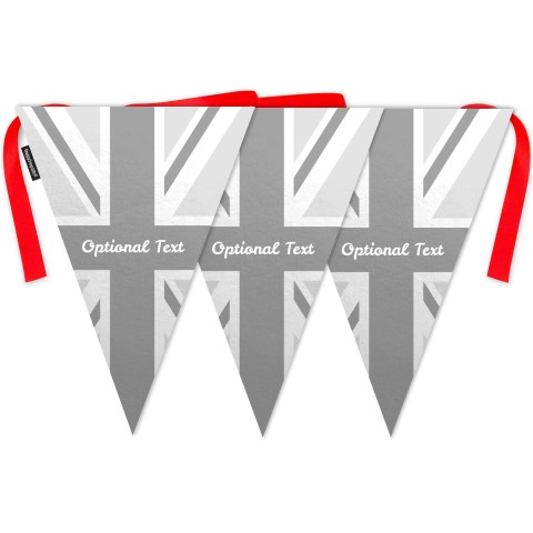 - 5 Metres with 12 Triangle Flags (28cm) with Grey Union Jack Design Mock Suede Polyester Fabric